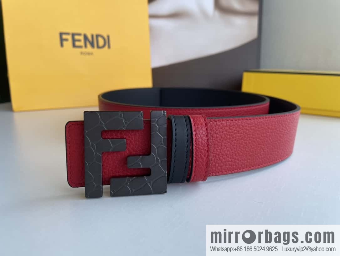 FENDI Fendi, Men's FF pattern metal buckle first layer cowhide double-sided belt 4.0cm