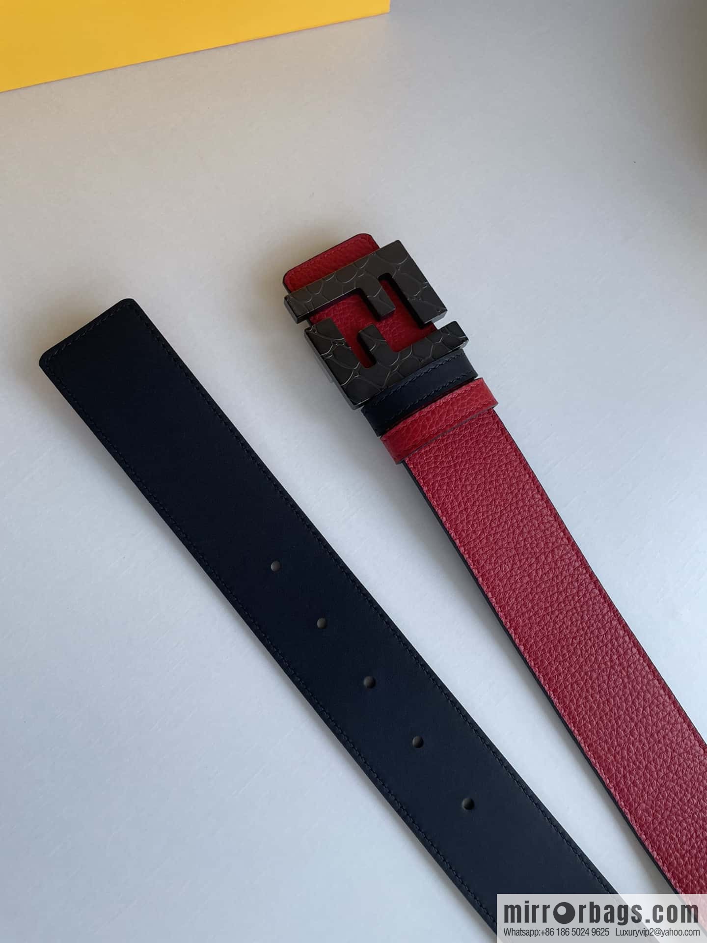 FENDI Fendi, Men's FF pattern metal buckle first layer cowhide double-sided belt 4.0cm
