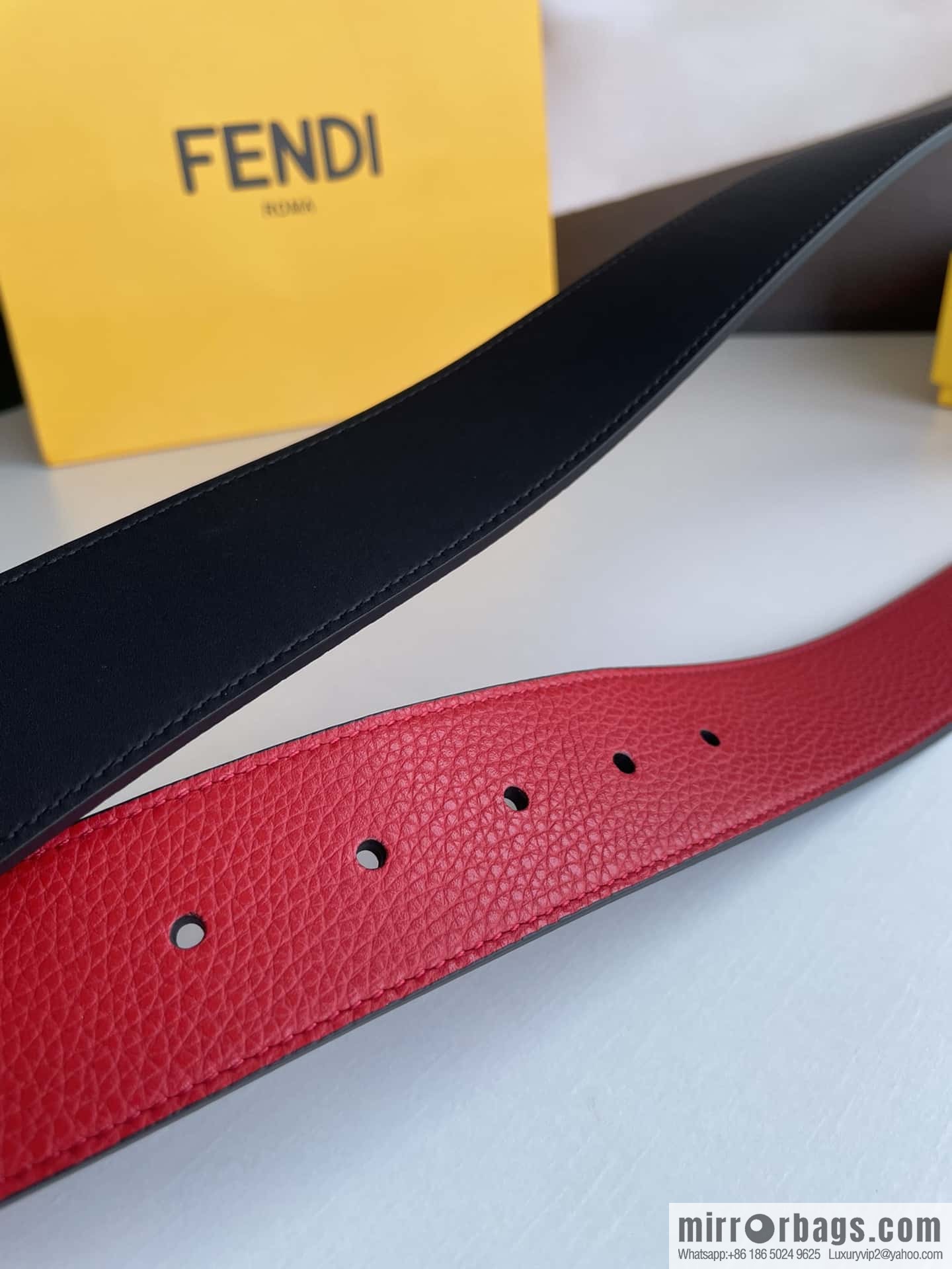 FENDI Fendi, Men's FF pattern metal buckle first layer cowhide double-sided belt 4.0cm