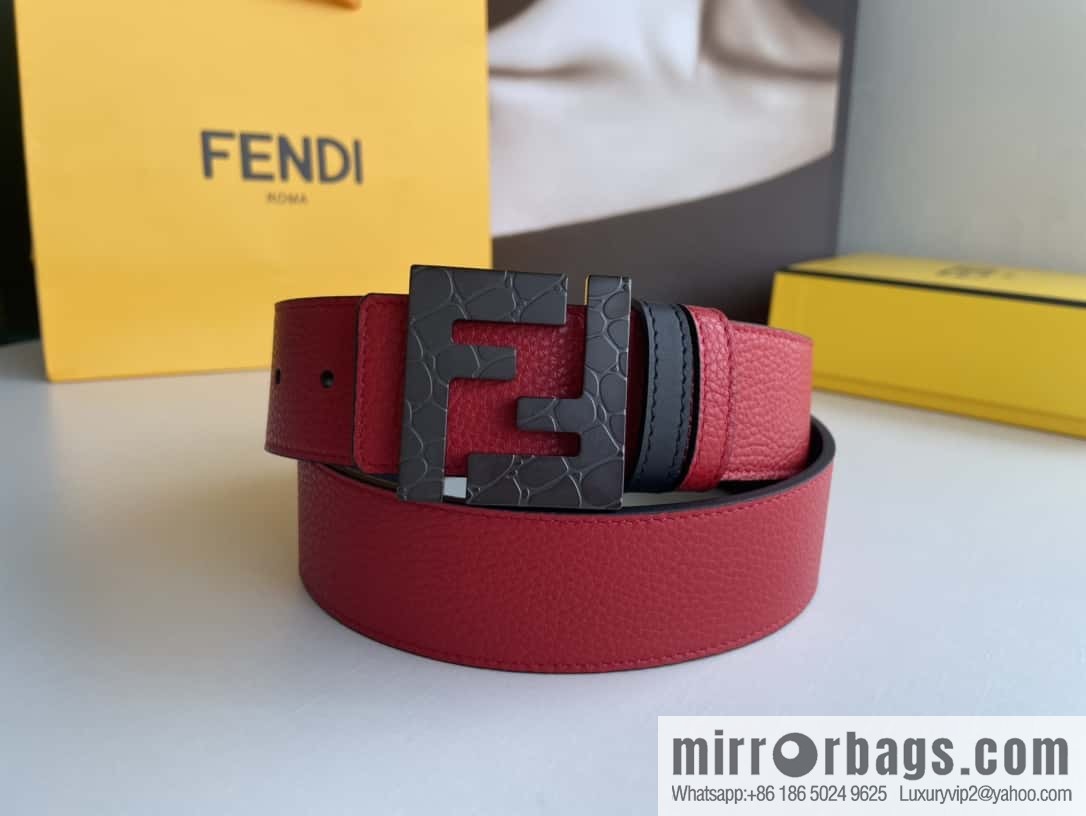 FENDI Fendi, Men's FF pattern metal buckle first layer cowhide double-sided belt 4.0cm
