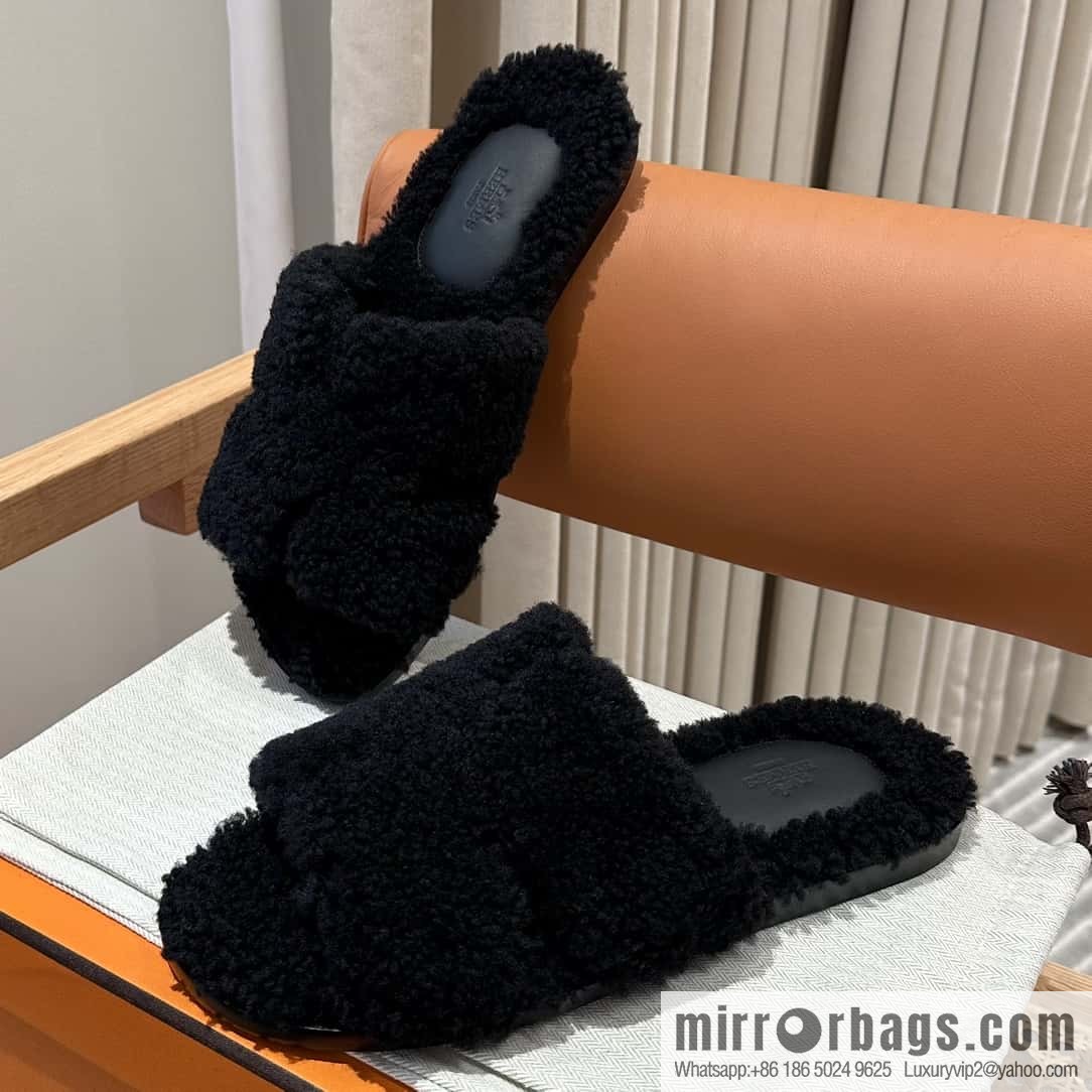 Hermès imported lamb wool lzmir series men's sandals