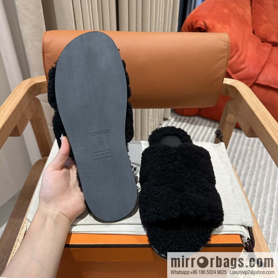 Hermès imported lamb wool lzmir series men's sandals