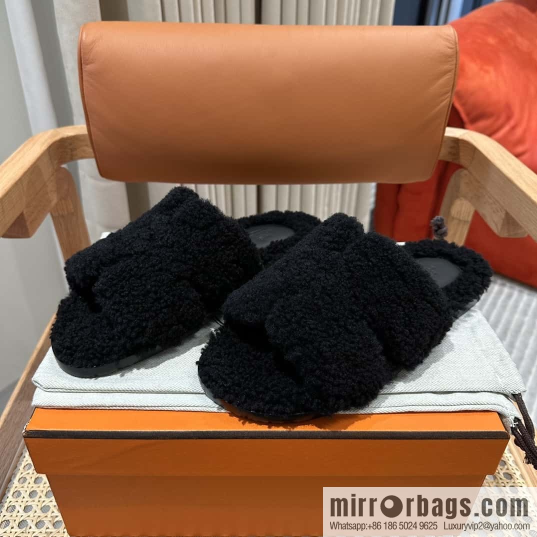 Hermès imported lamb wool lzmir series men's sandals