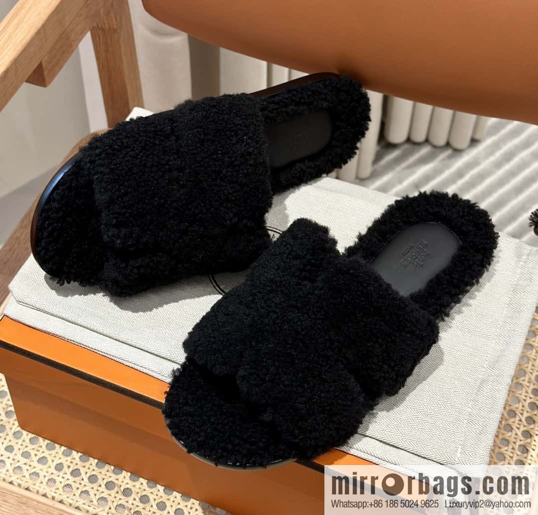 Hermès imported lamb wool lzmir series men's sandals