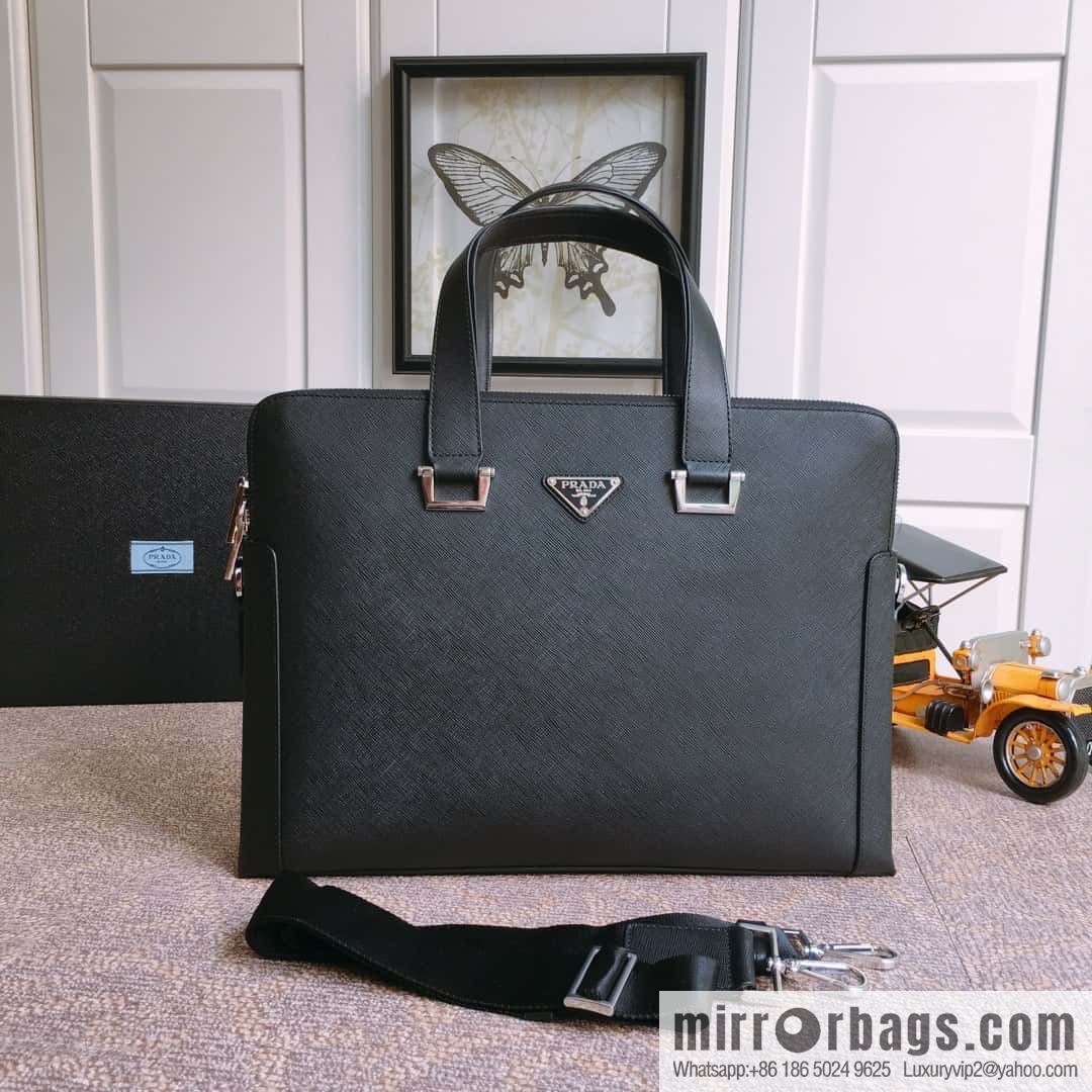 PRADA imported cross pattern leather briefcase