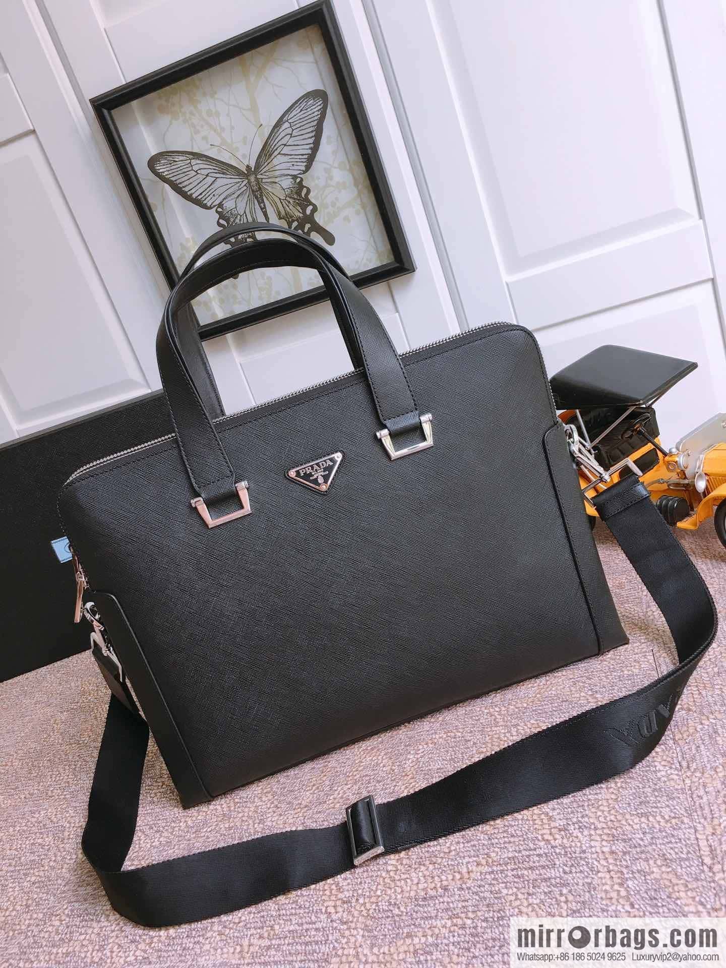 PRADA imported cross pattern leather briefcase