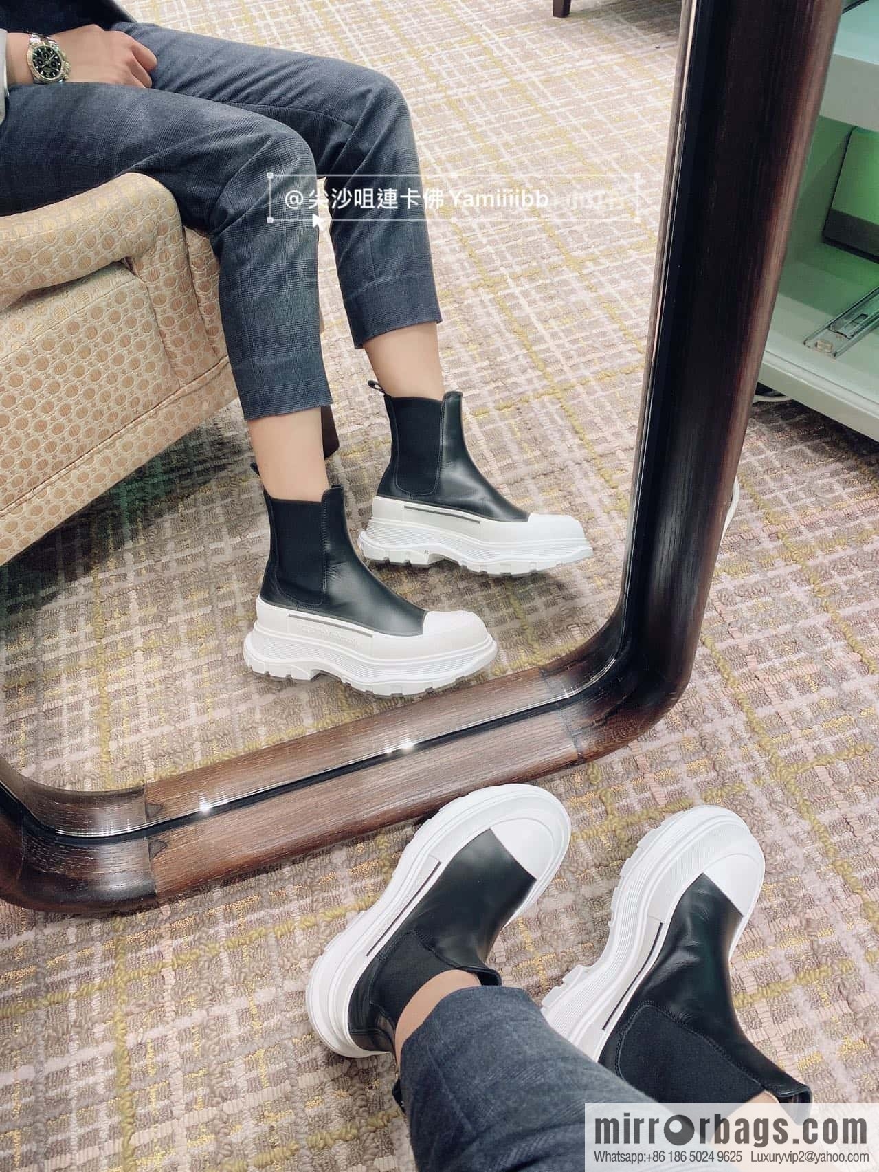 Alexander McQueen, platform black and white Chelsea booties
