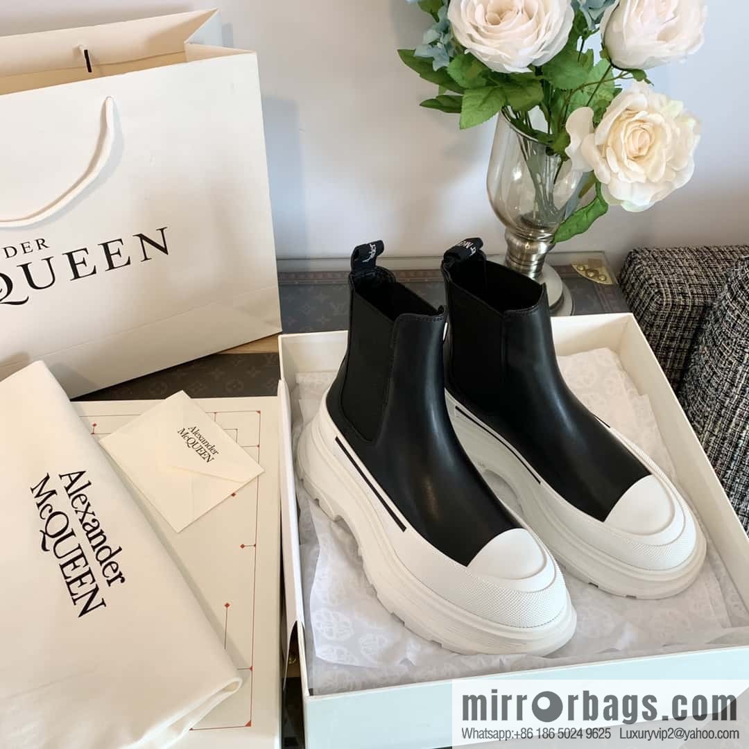Alexander McQueen, platform black and white Chelsea booties