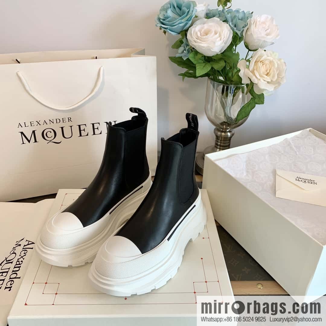 Alexander McQueen, platform black and white Chelsea booties
