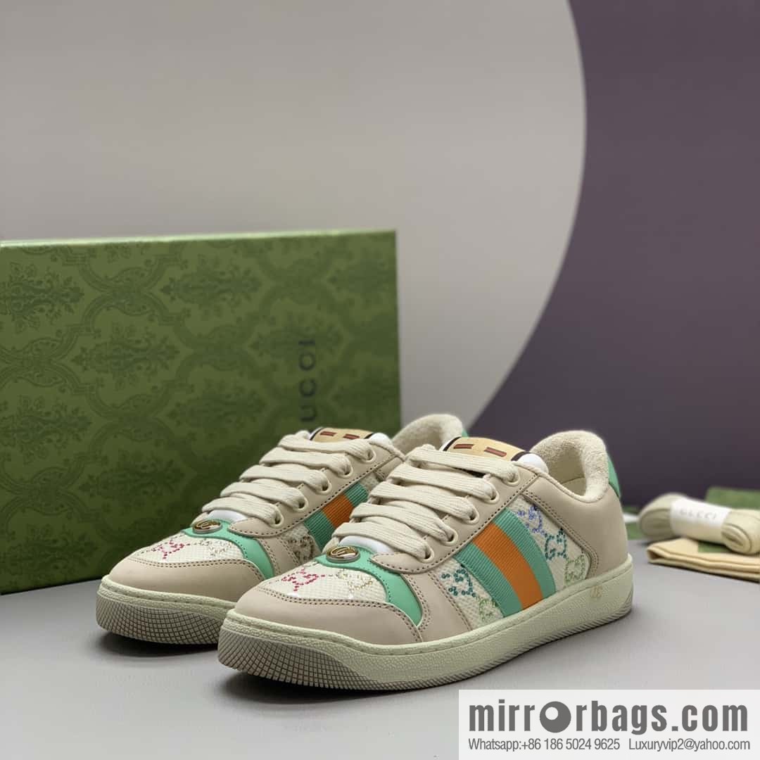 GUCCI Beige and Green with Crystal GG Canvas G Replica Luxury Handbag Women's Small Dirty Shoes
