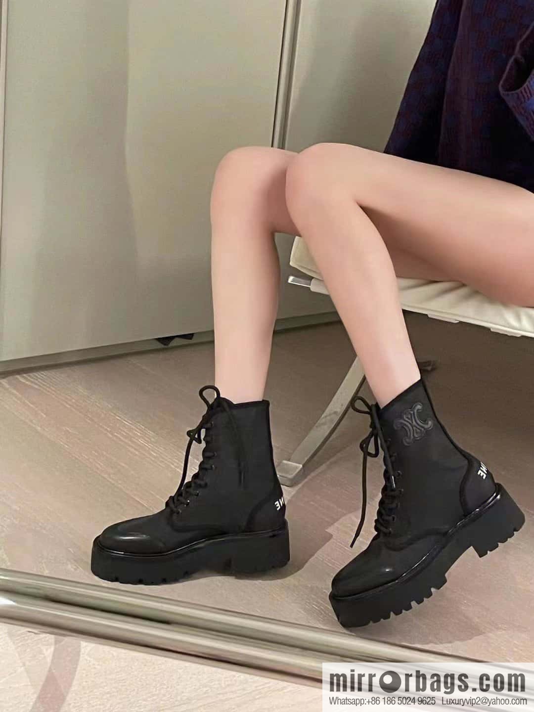 CELINE canvas platform-soled Martin booties