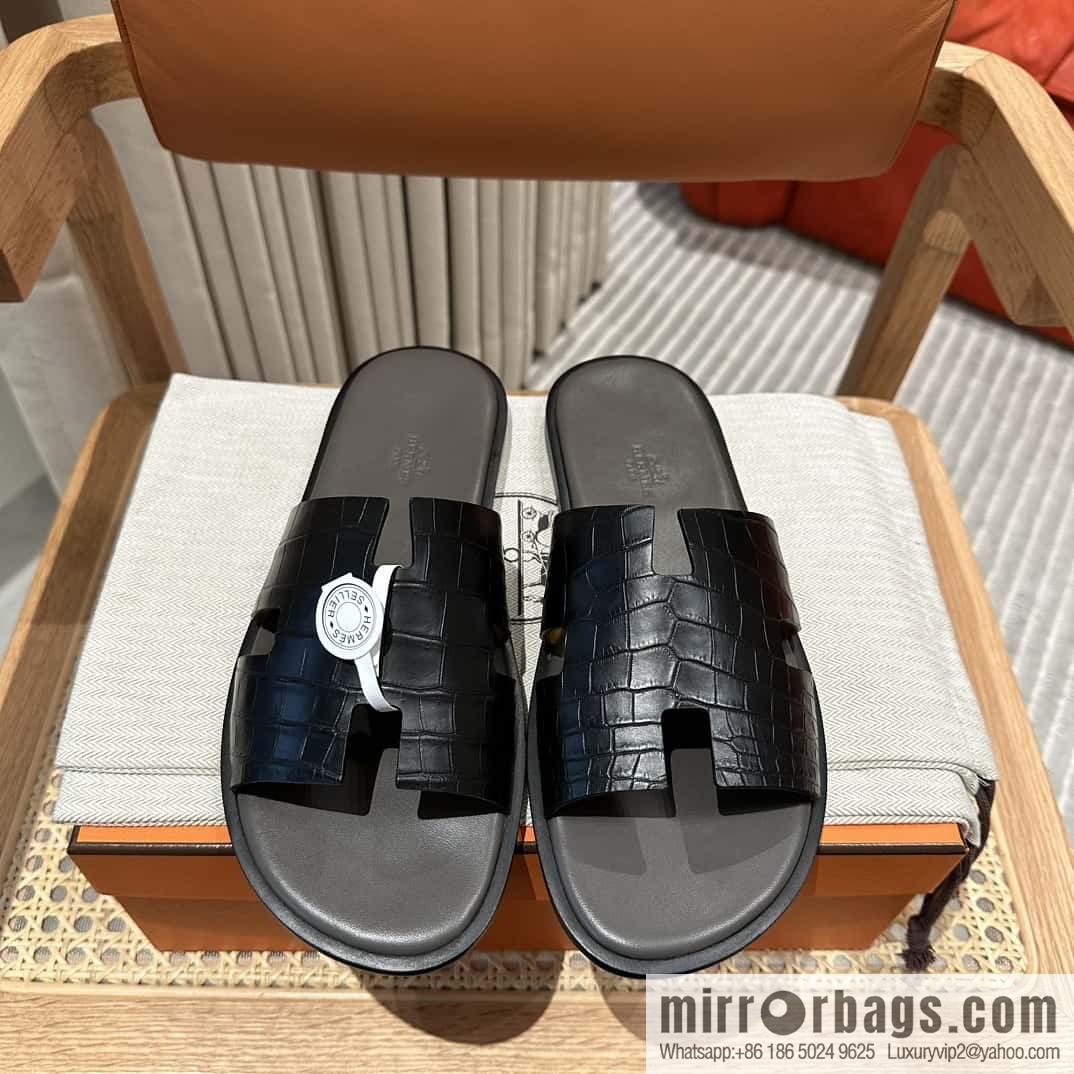 Hermès crocodile leather H family male god slippers