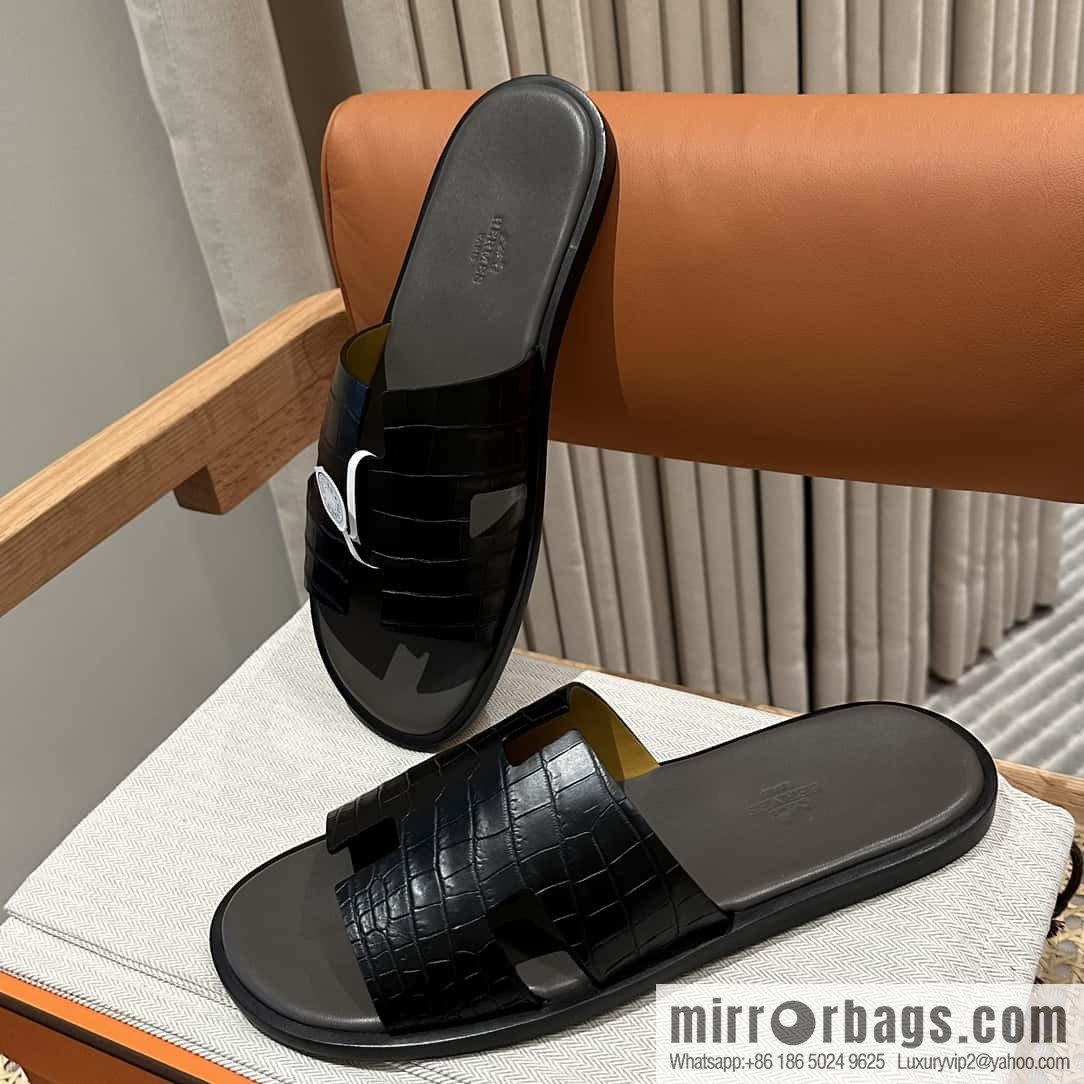 Hermès crocodile leather H family male god slippers