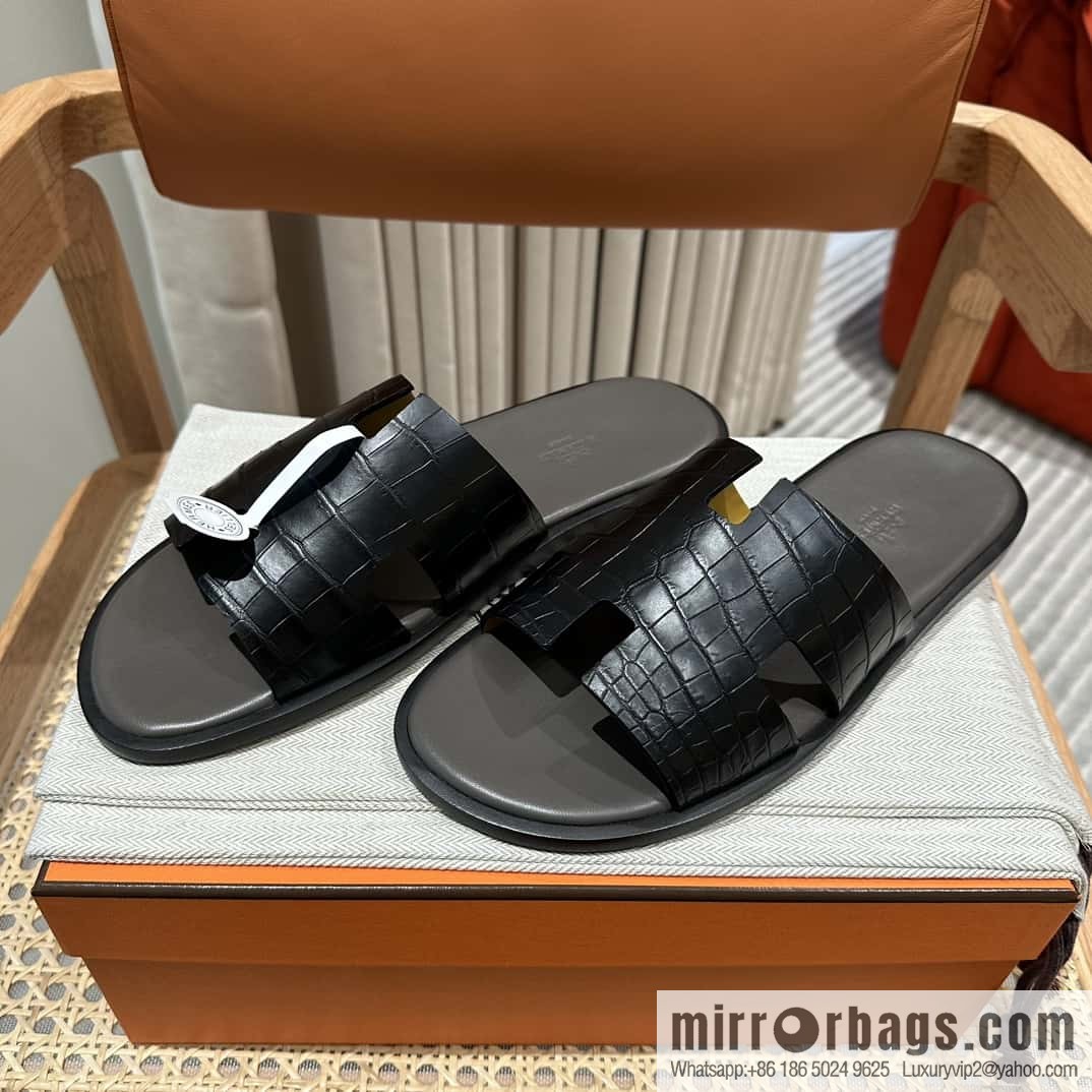 Hermès crocodile leather H family male god slippers