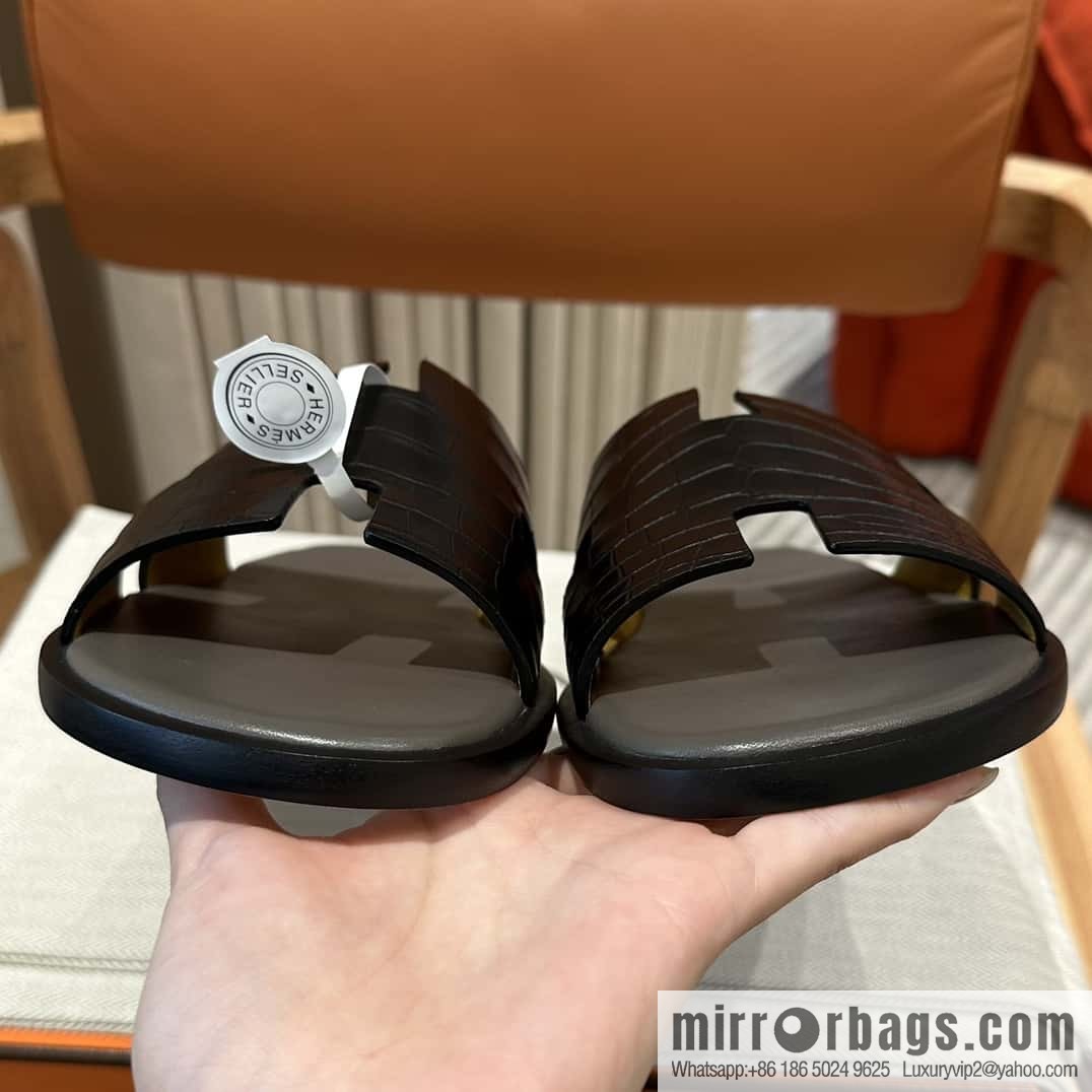 Hermès crocodile leather H family male god slippers