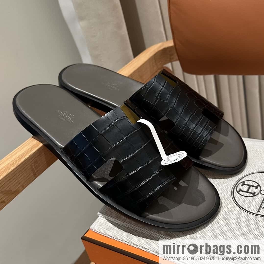 Hermès crocodile leather H family male god slippers