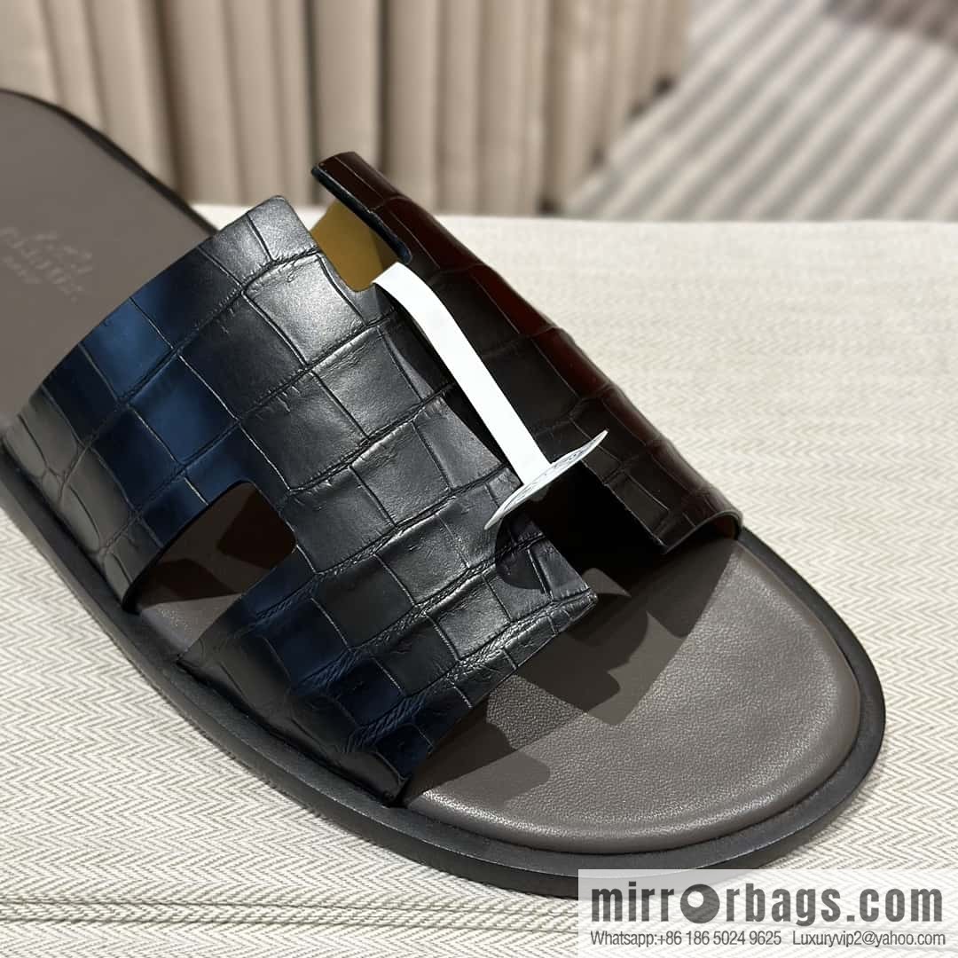 Hermès crocodile leather H family male god slippers