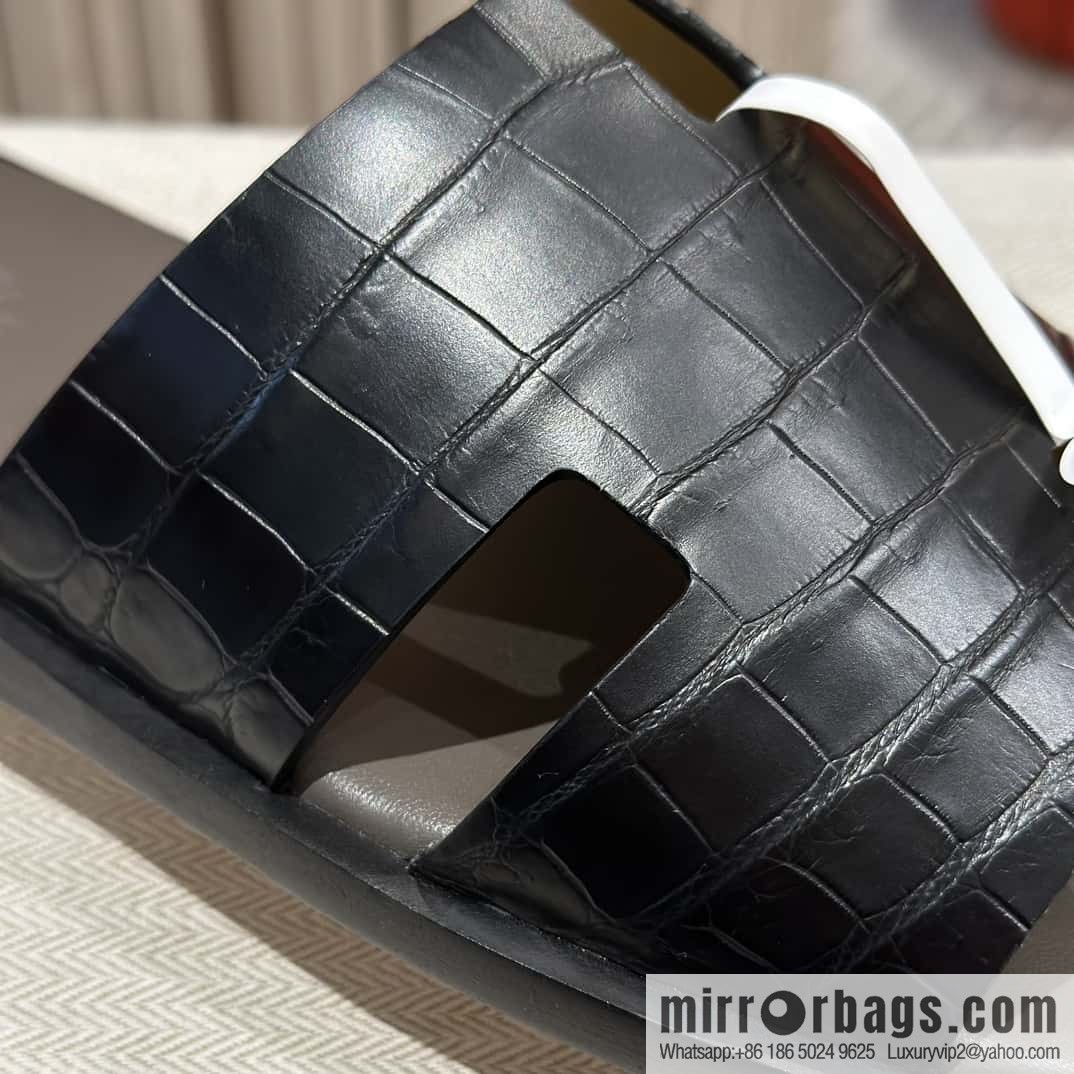 Hermès crocodile leather H family male god slippers