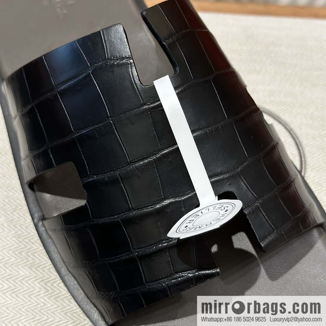 Hermès crocodile leather H family male god slippers