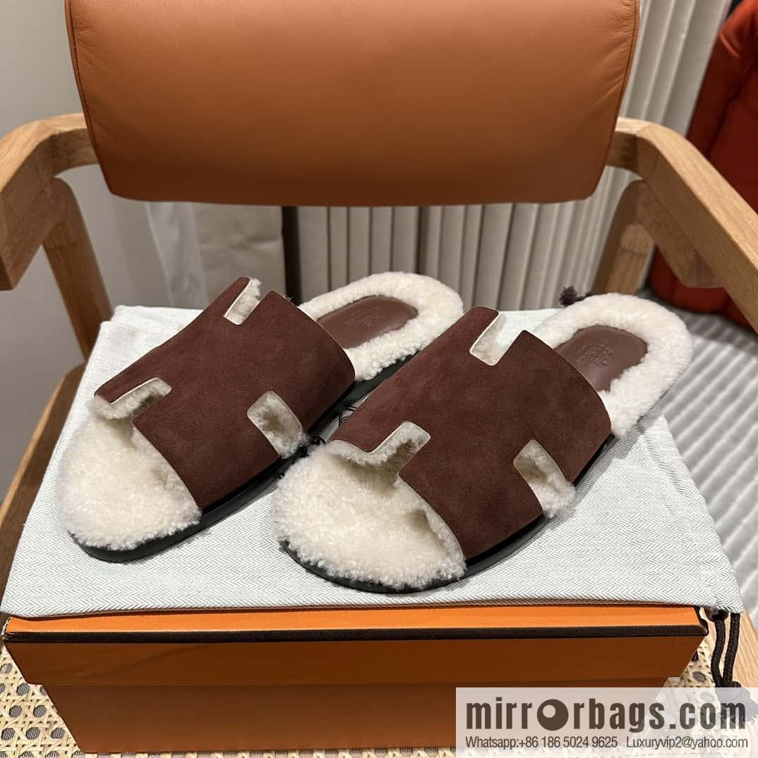 Hermès Australia imported lamb wool lzmir series men's sandals