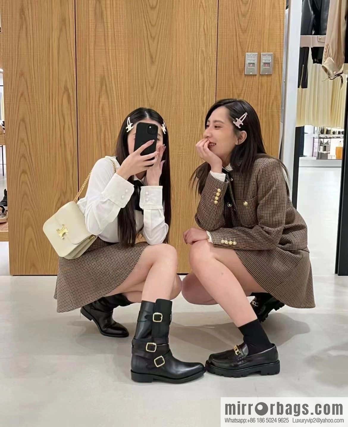 CELINE Vegetable Tanned Cow Leather Medium Tube Lace-Up Locomotive Boots