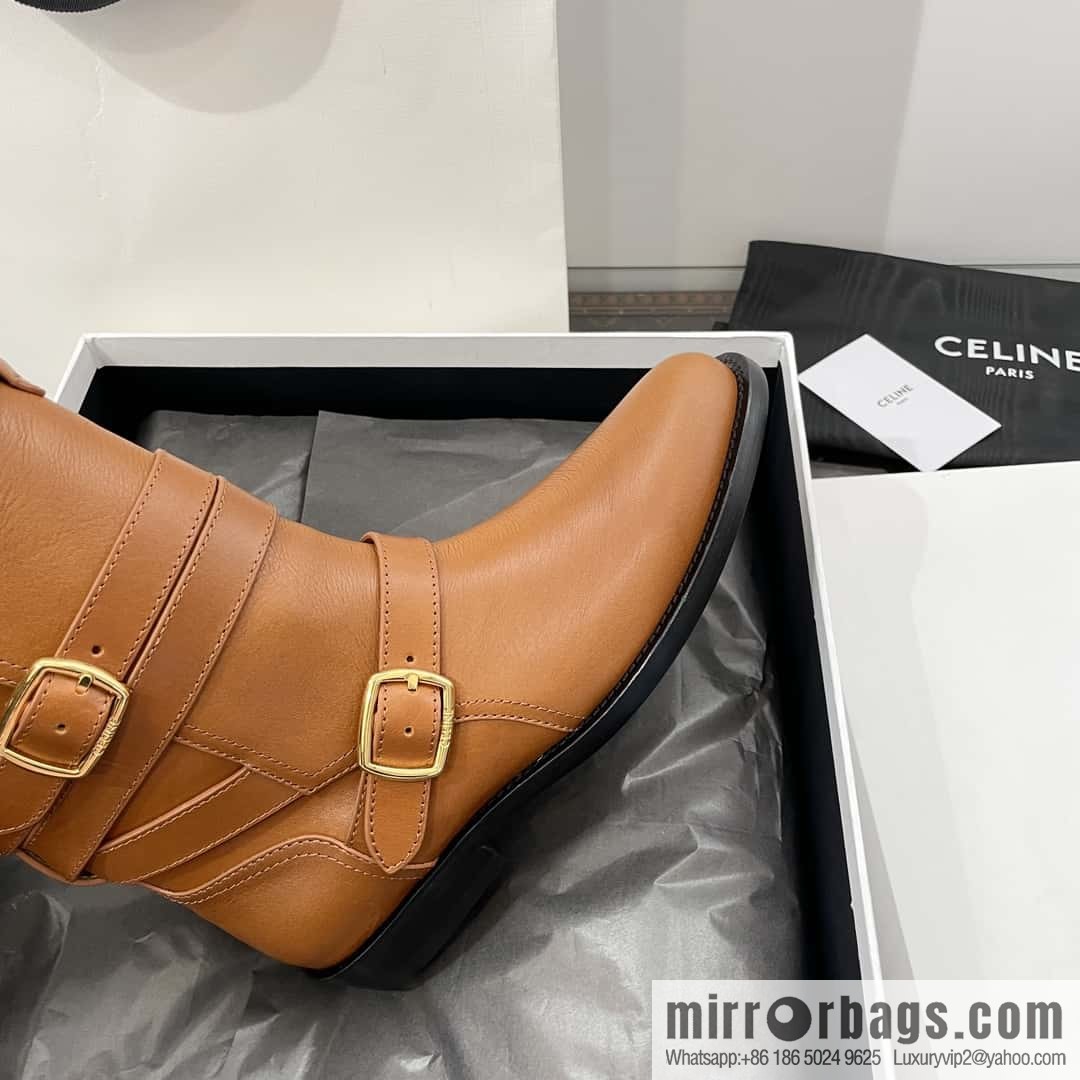 CELINE Vegetable Tanned Cow Leather Medium Tube Lace-Up Locomotive Boots