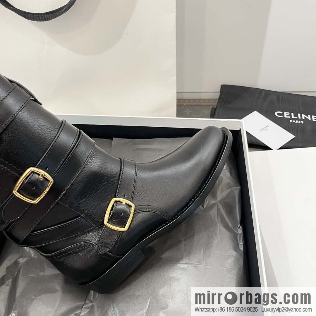 CELINE Vegetable Tanned Cow Leather Medium Tube Lace-Up Locomotive Boots