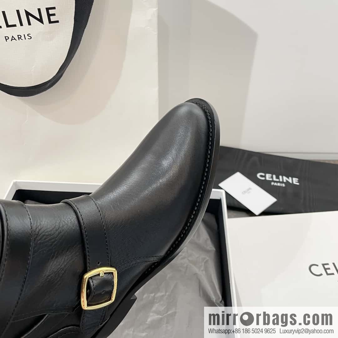 CELINE Vegetable Tanned Cow Leather Medium Tube Lace-Up Locomotive Boots