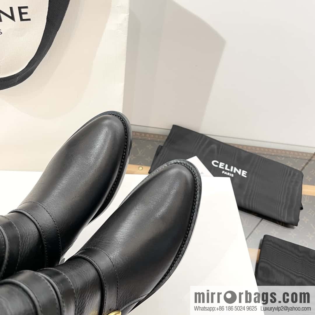 CELINE Vegetable Tanned Cow Leather Medium Tube Lace-Up Locomotive Boots