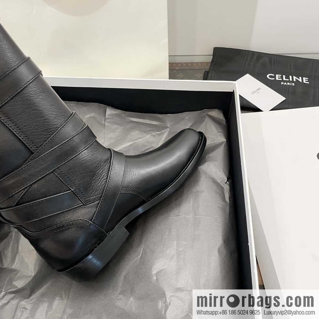 CELINE Vegetable Tanned Cow Leather Medium Tube Lace-Up Locomotive Boots