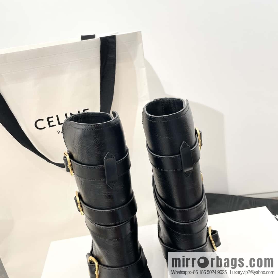 CELINE Vegetable Tanned Cow Leather Medium Tube Lace-Up Locomotive Boots