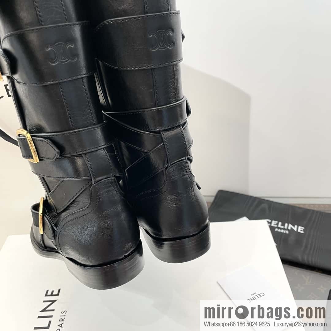CELINE Vegetable Tanned Cow Leather Medium Tube Lace-Up Locomotive Boots