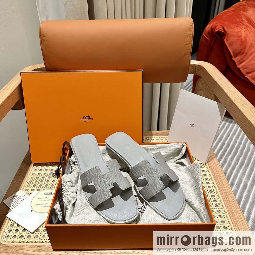 Hermès leather outsole H slippers, grey