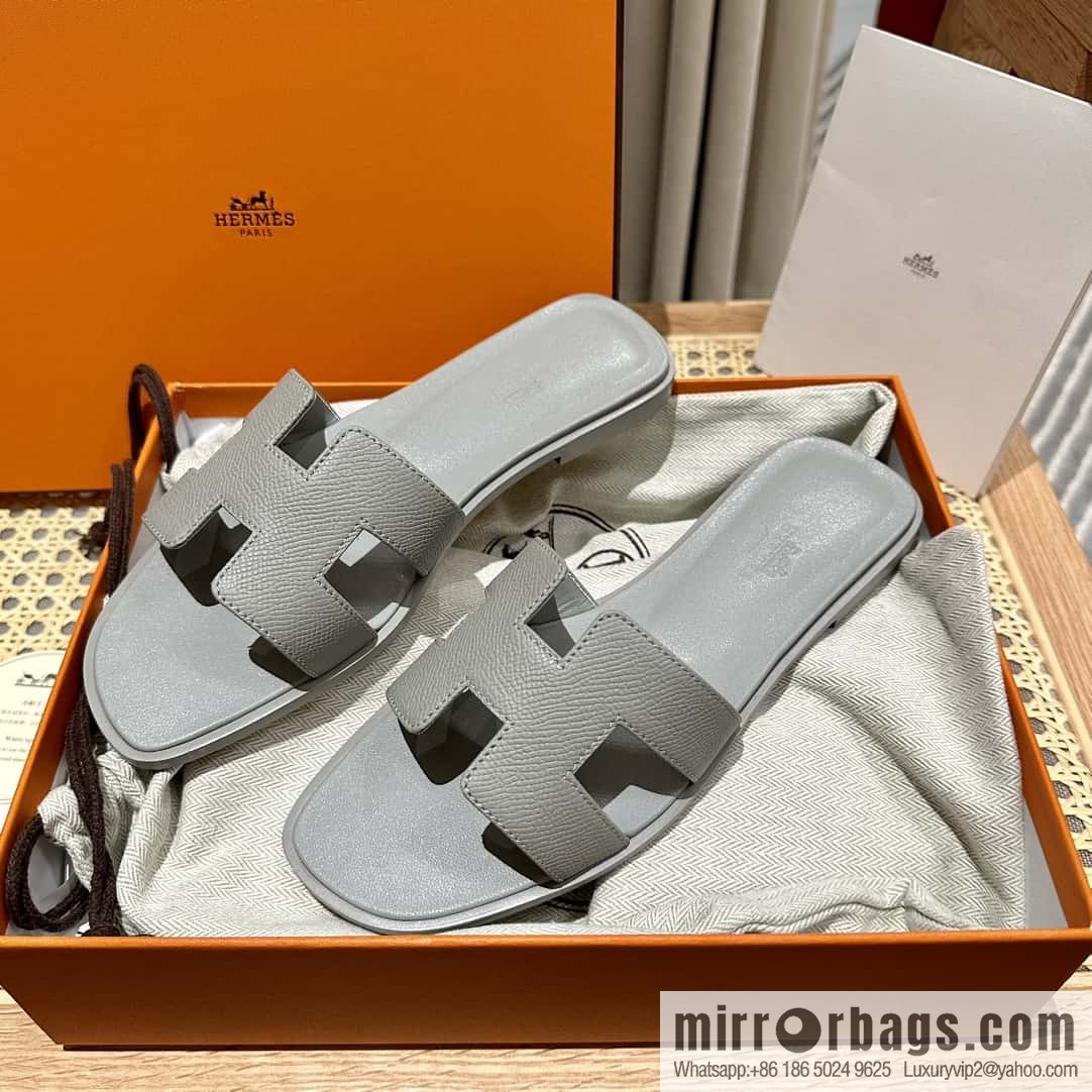 Hermès leather outsole H slippers, grey