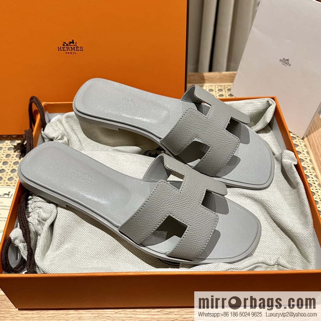 Hermès leather outsole H slippers, grey