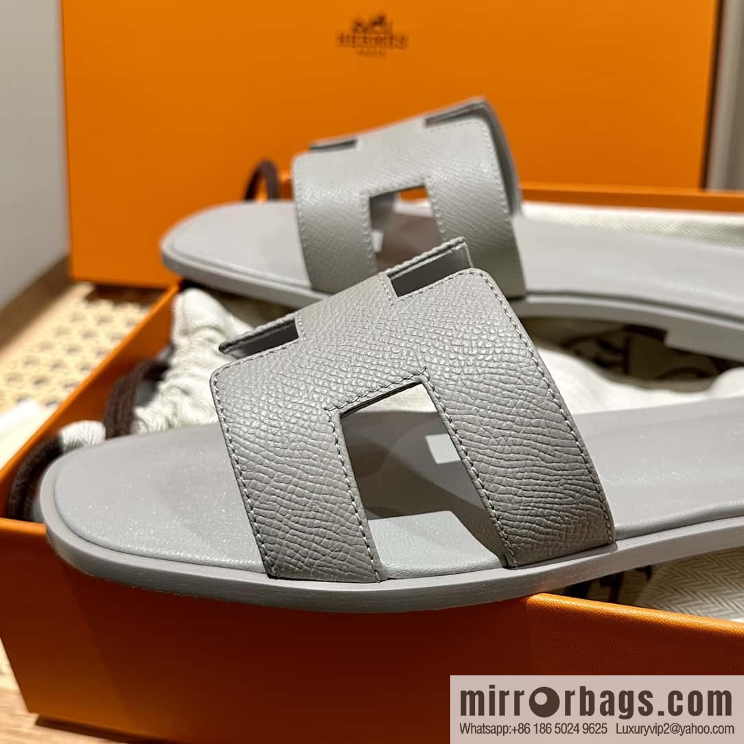 Hermès leather outsole H slippers, grey