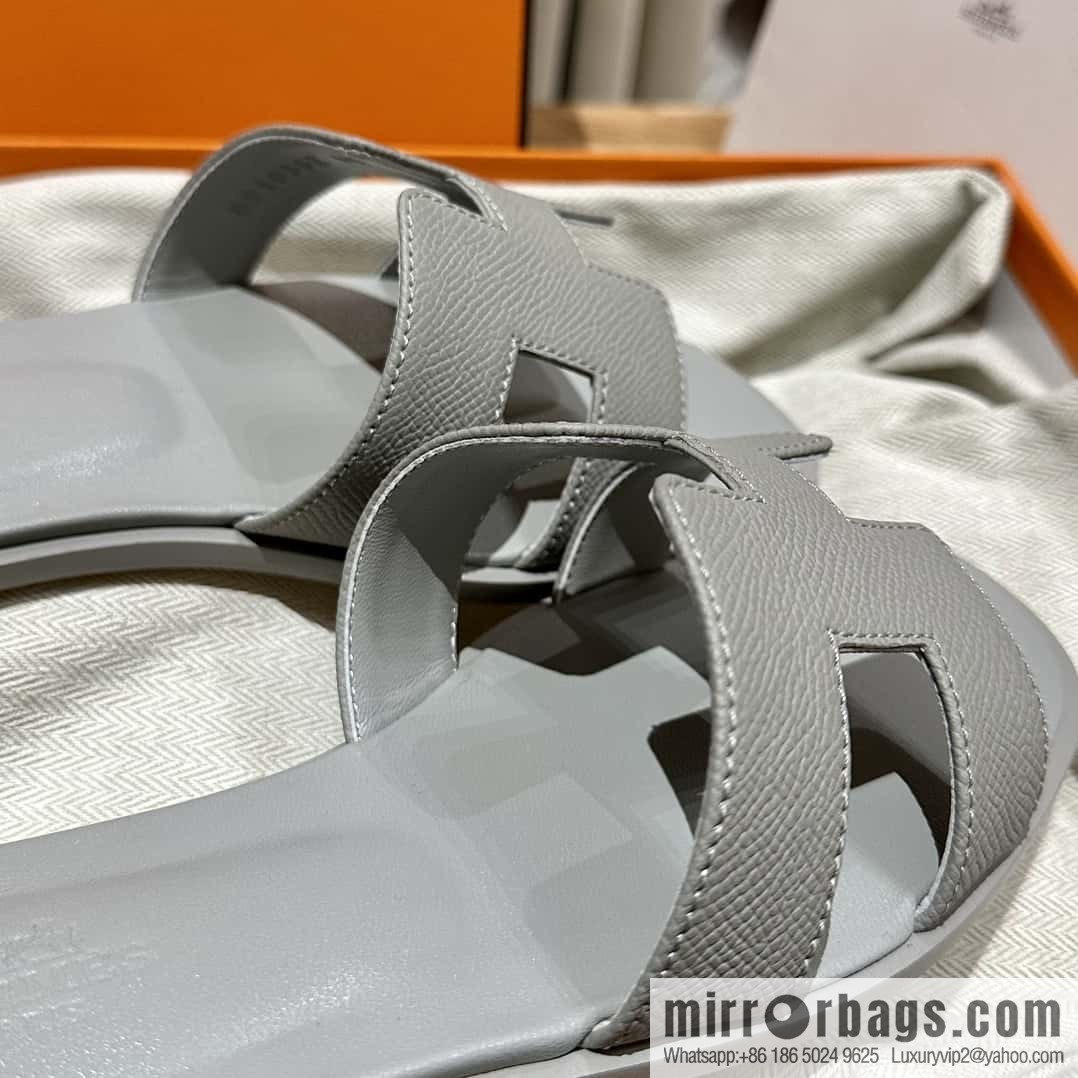 Hermès leather outsole H slippers, grey