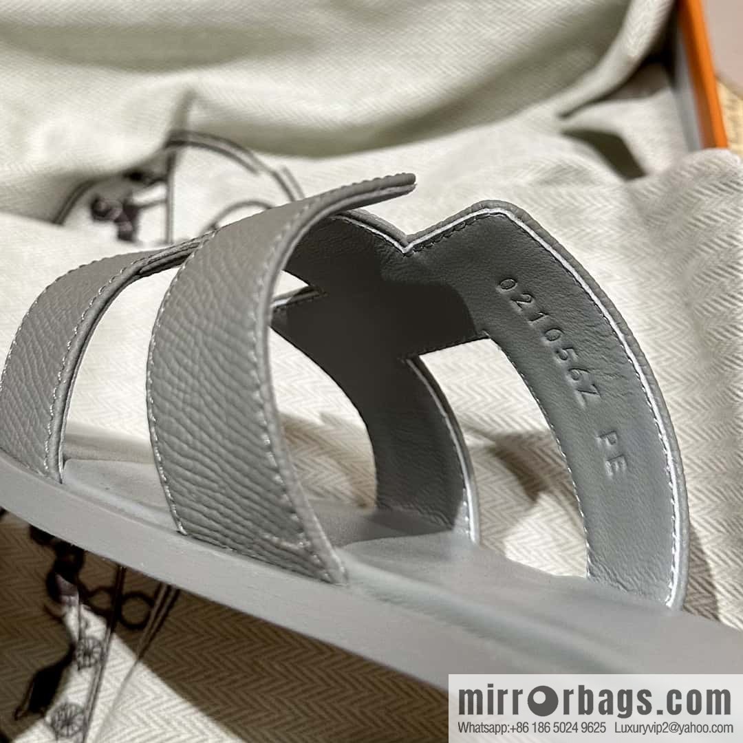 Hermès leather outsole H slippers, grey