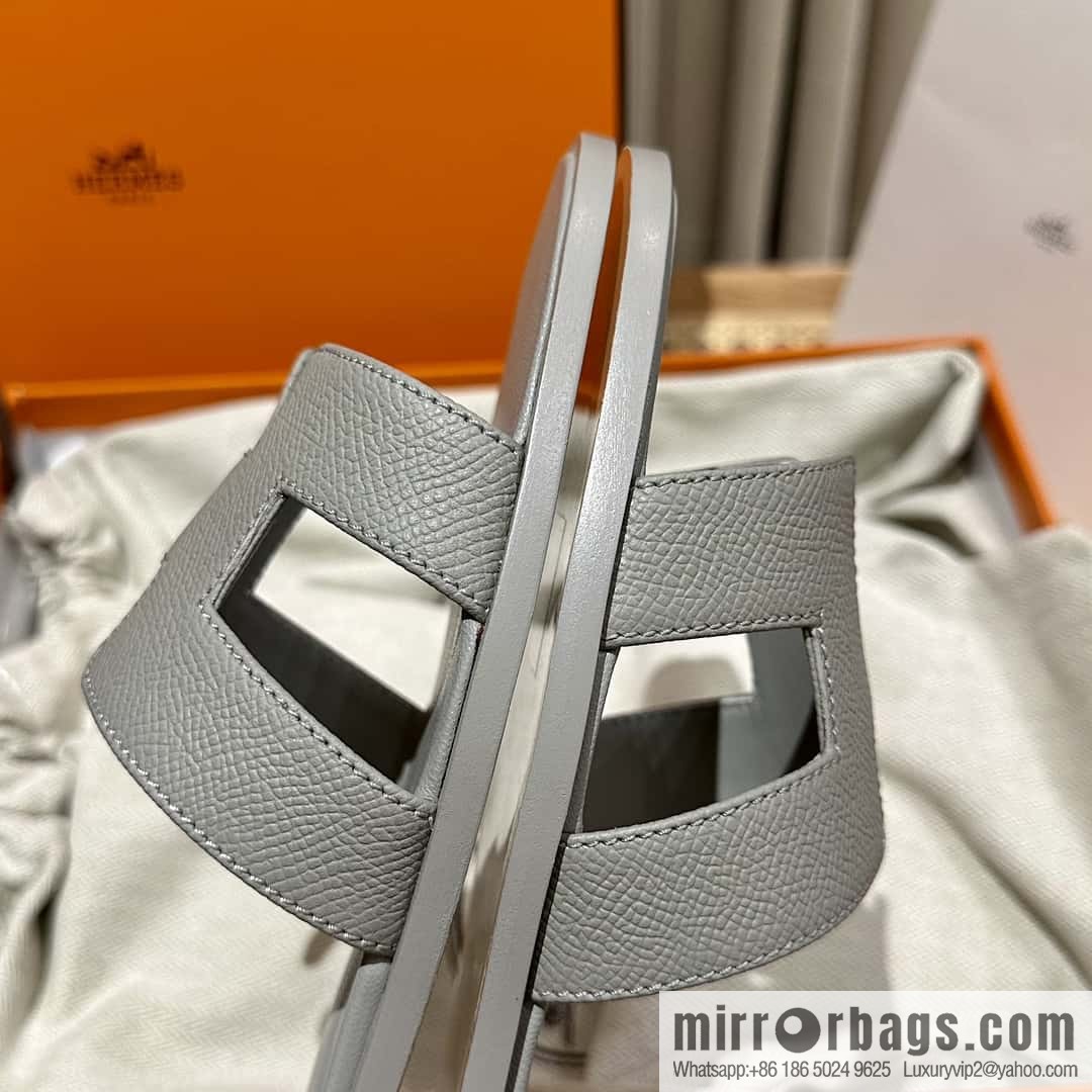 Hermès leather outsole H slippers, grey