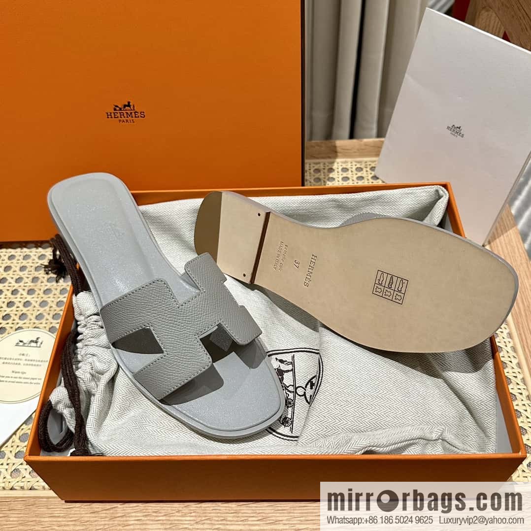 Hermès leather outsole H slippers, grey