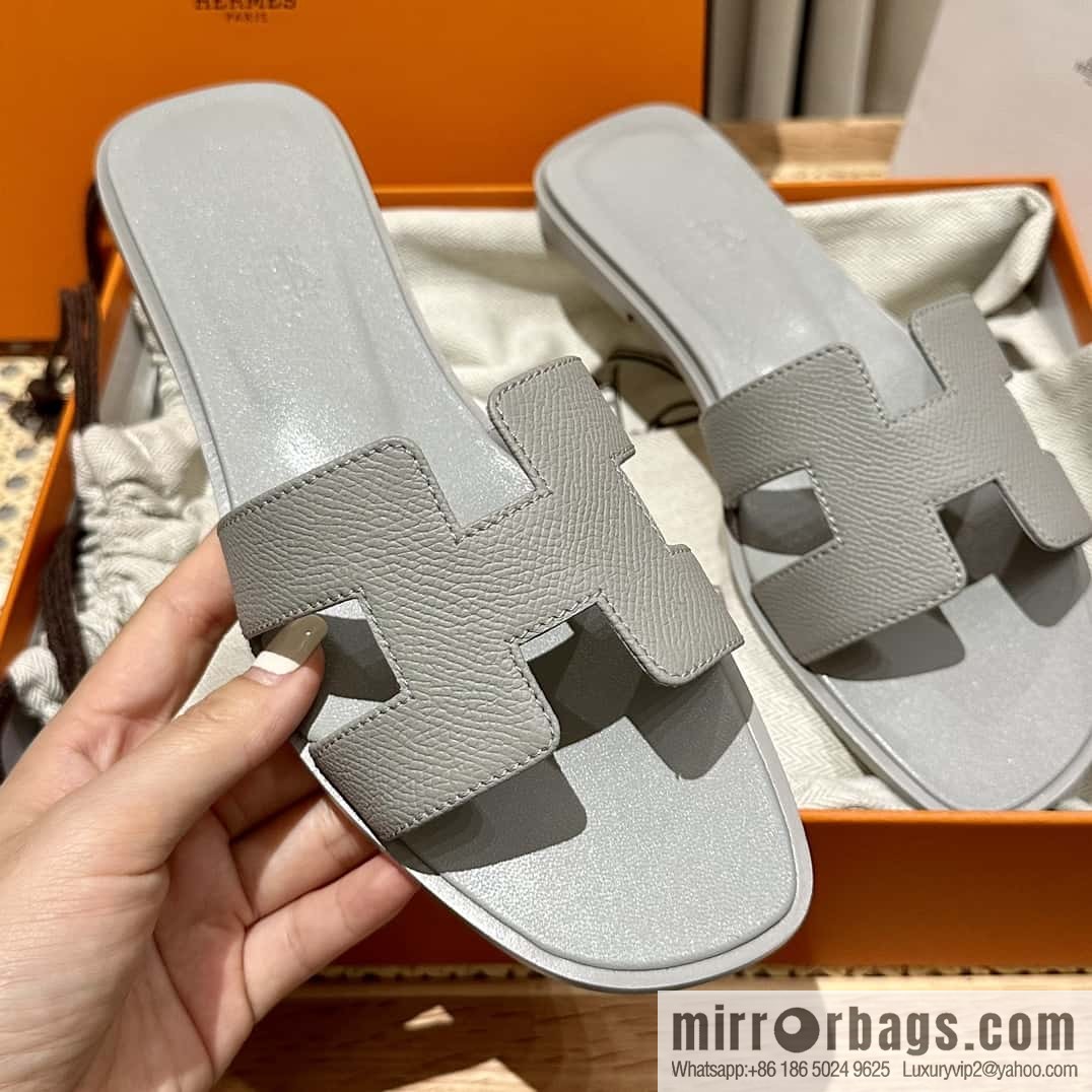 Hermès leather outsole H slippers, grey