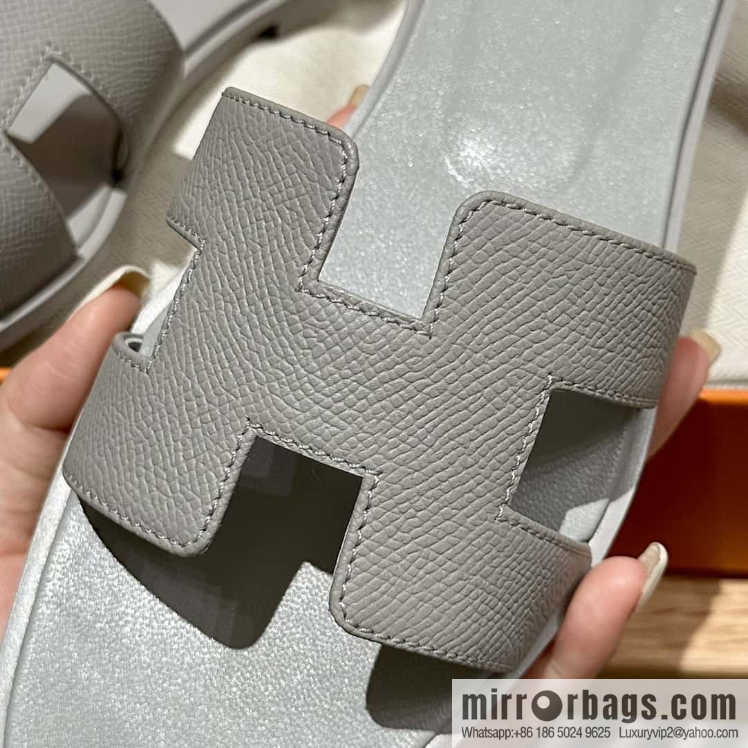 Hermès leather outsole H slippers, grey