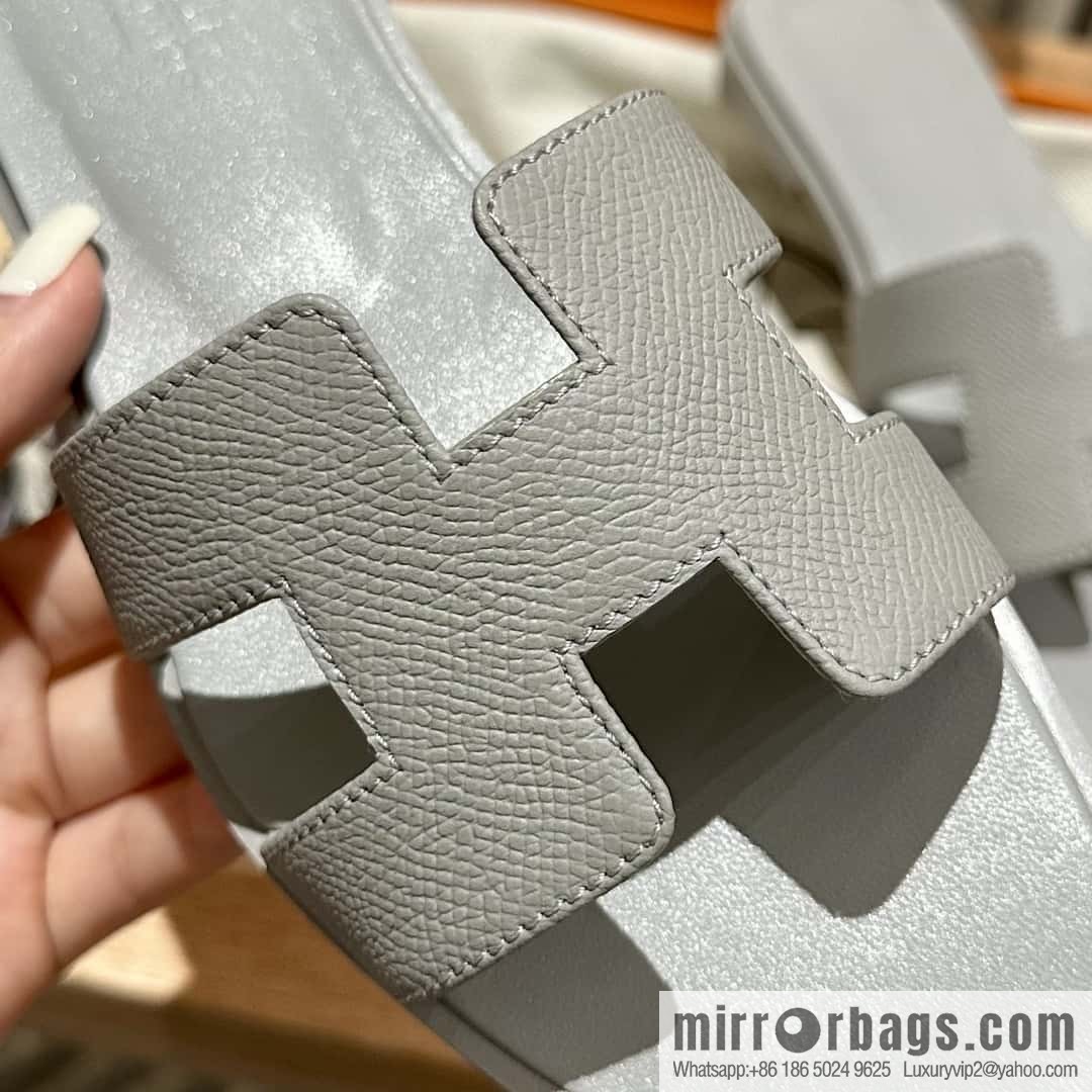 Hermès leather outsole H slippers, grey