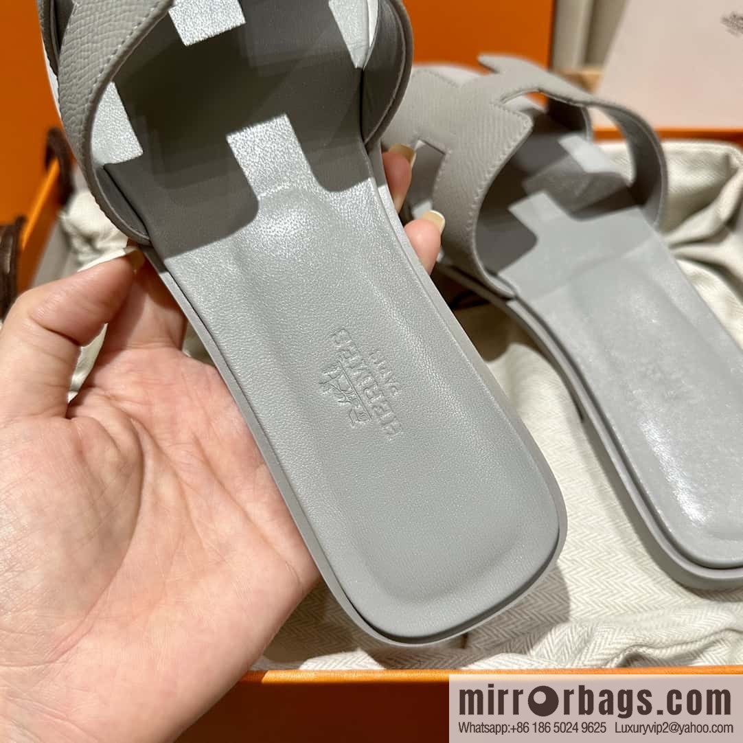 Hermès leather outsole H slippers, grey