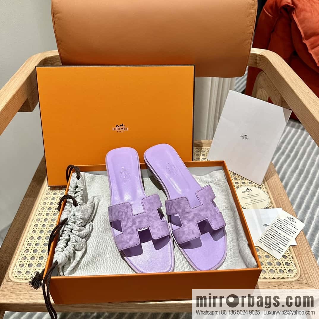 Hermès leather outsole H slippers, purple