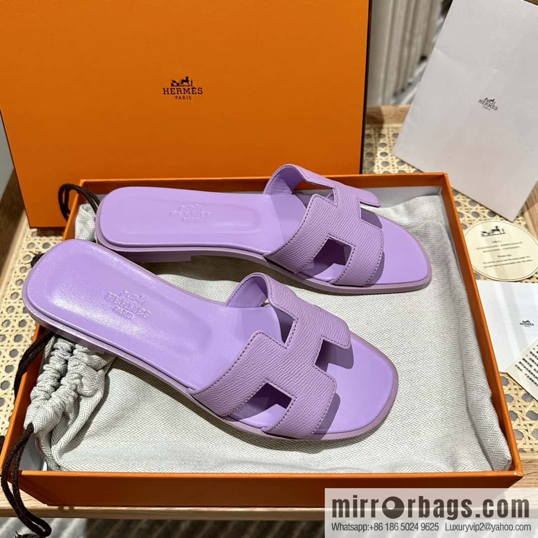 Hermès leather outsole H slippers, purple