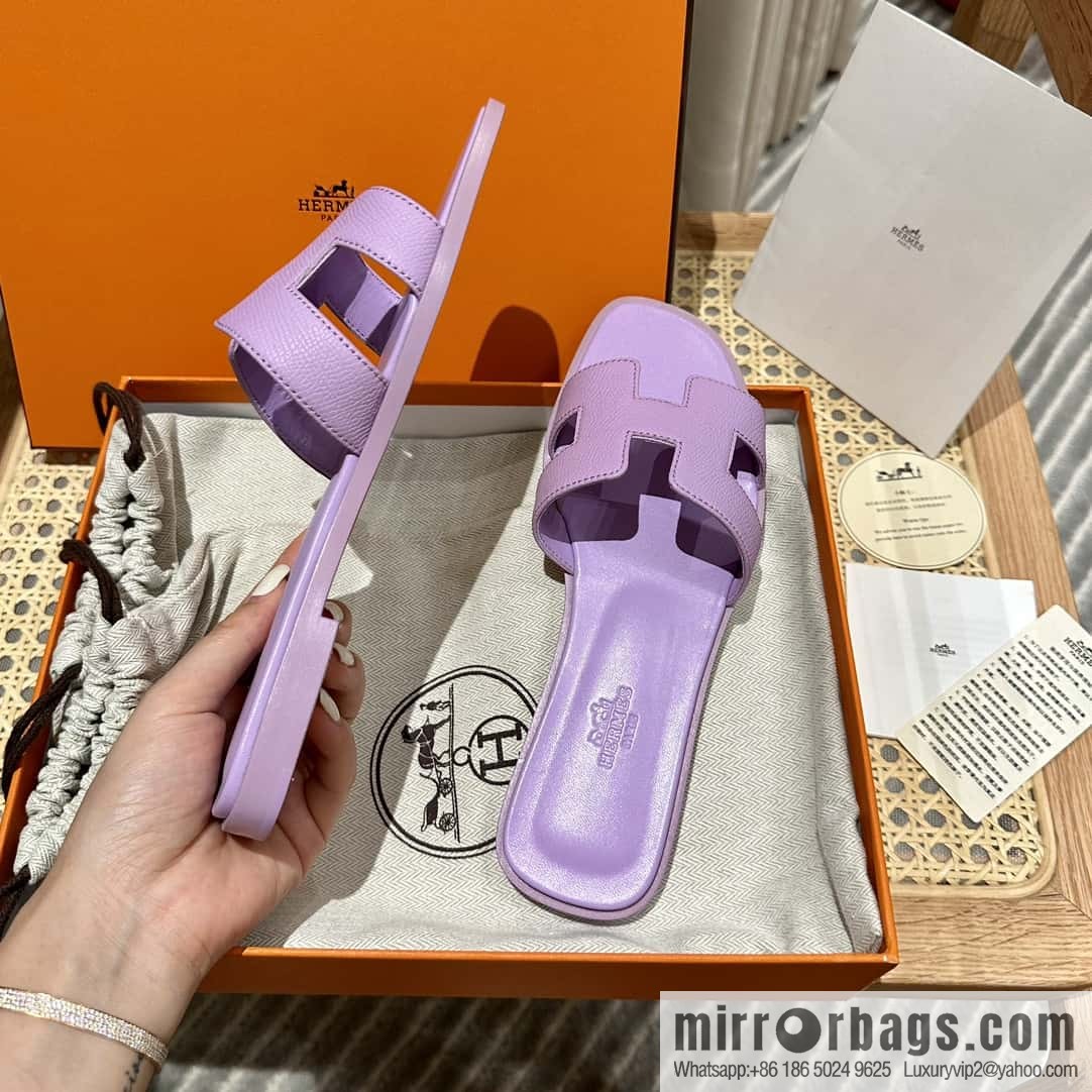 Hermès leather outsole H slippers, purple