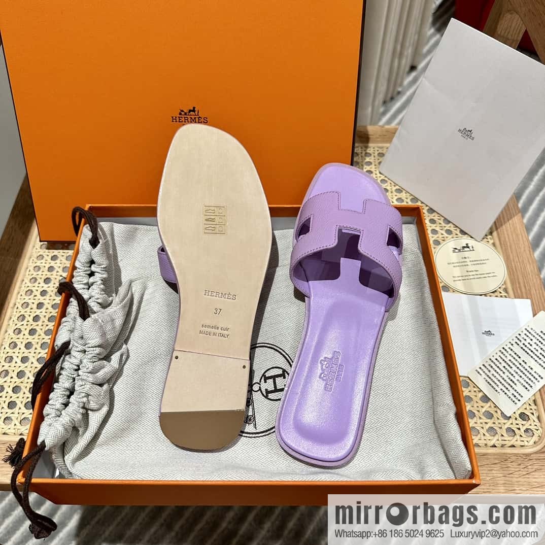 Hermès leather outsole H slippers, purple