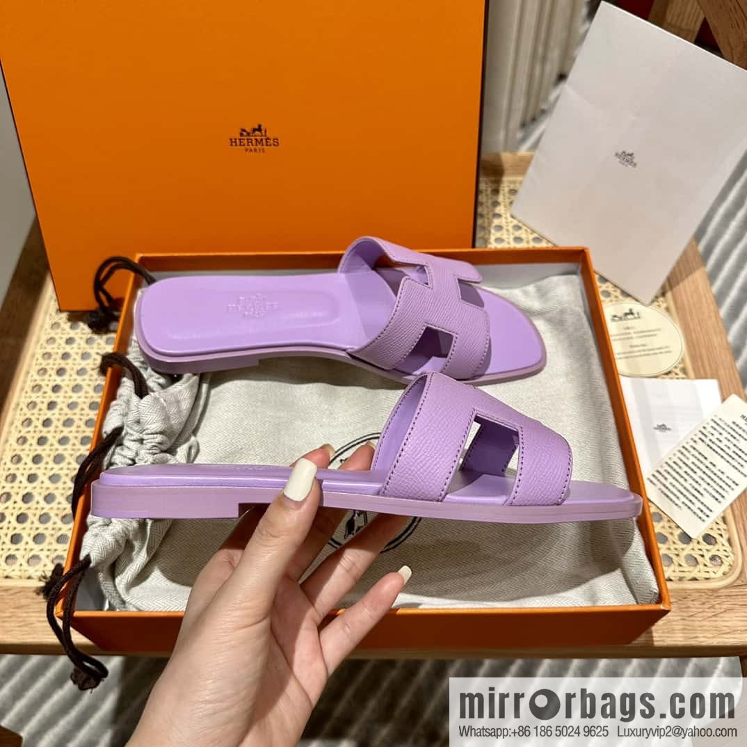 Hermès leather outsole H slippers, purple