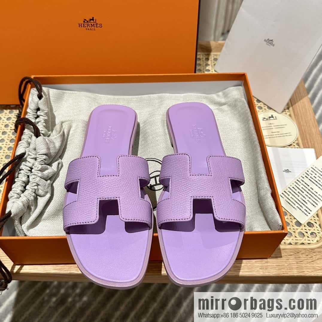 Hermès leather outsole H slippers, purple